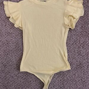 All Saints Yellow Ruffle Sleeve Bodysuit